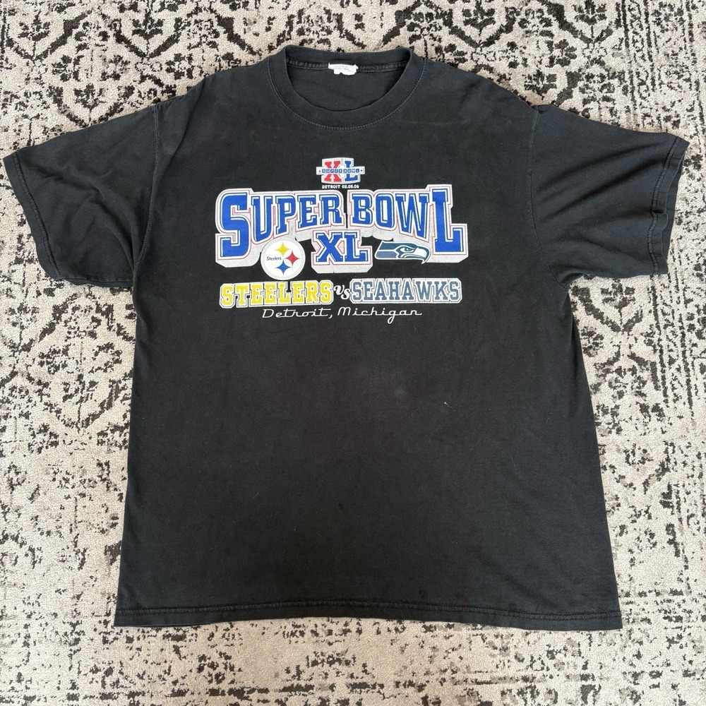 Vintage Super Bowl 40 Graphic T Shirt L NFL Seahawks Vs Steelers